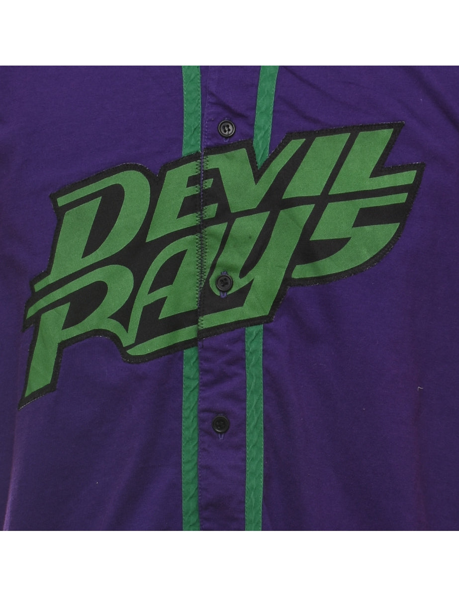 Men's Button Front Devil Rays Purple & Green Sports T-shirt Purple, L