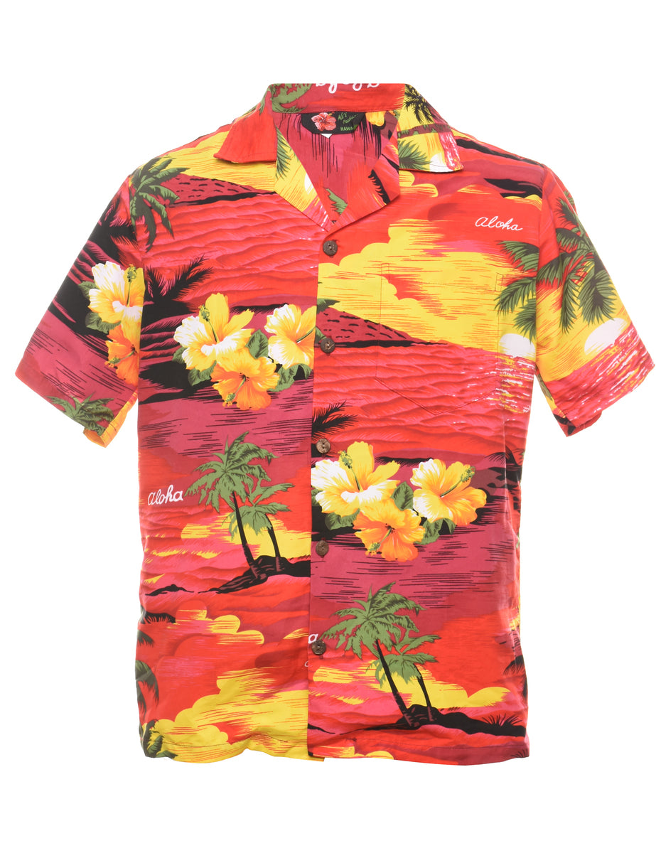 Men's Hawaiian Shirt Aloha Shirt S Hibiscus Red 