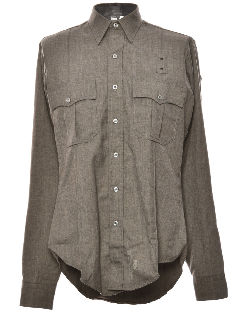 Long Sleeved Dark Grey Flannel Shirt - L