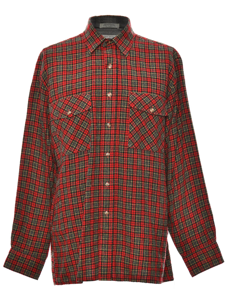 Long Sleeved Red Checked Shirt - L