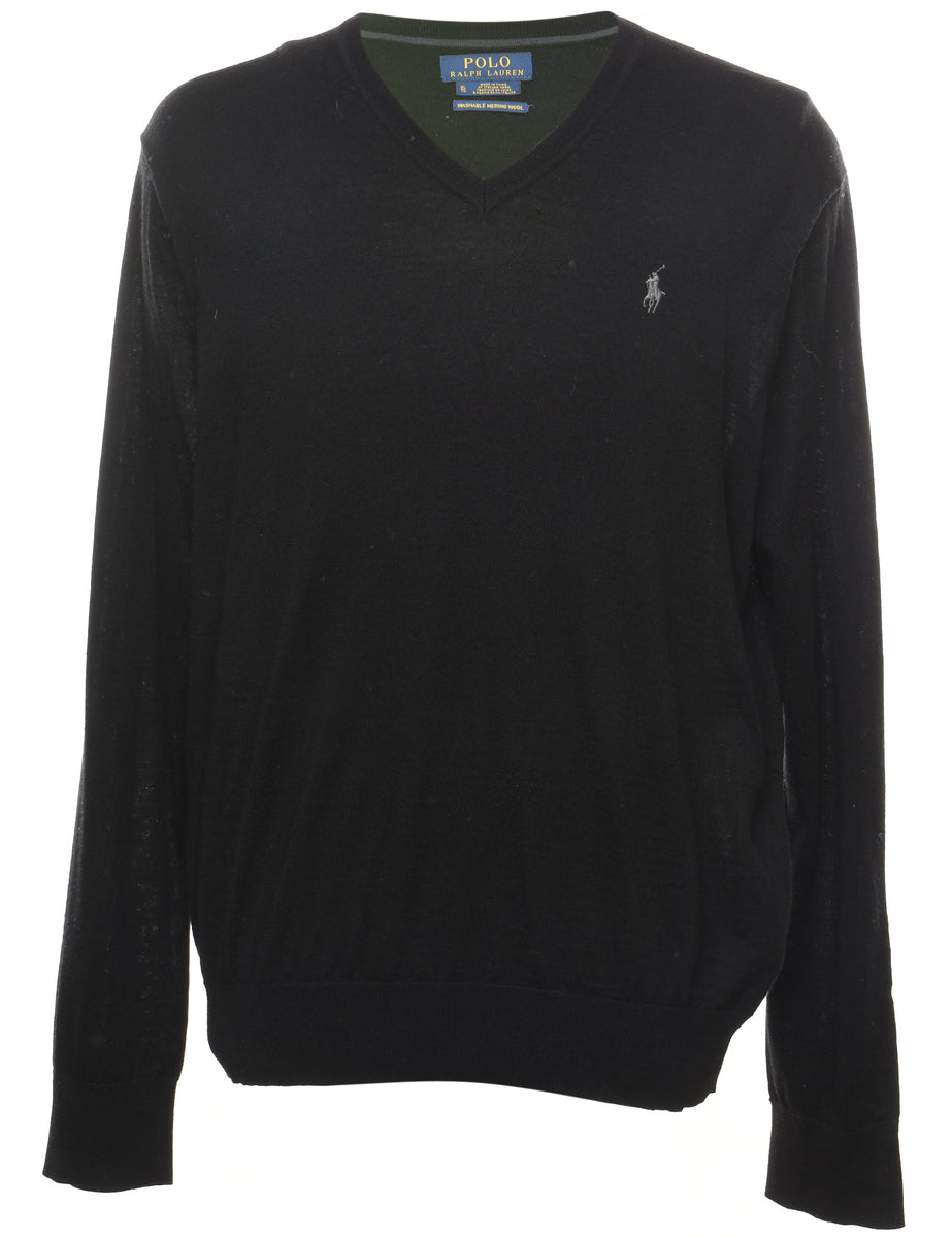 Men's Ralph Lauren Ralph Lauren Black V-Neck 100% Wool Jumper