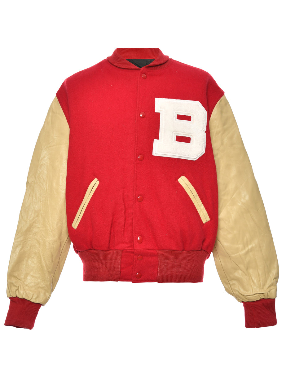 Baseball Jacket, Red/White leather sleeves