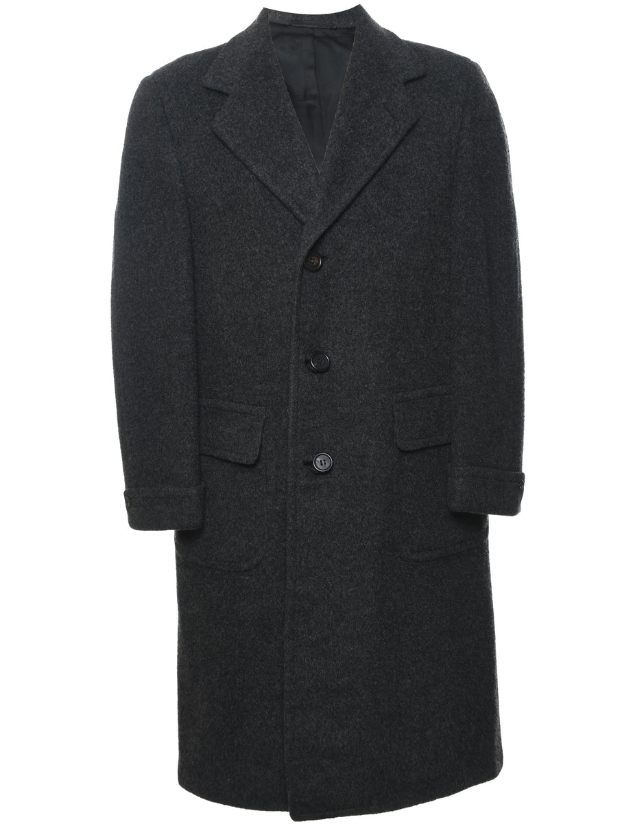 Men's Single Breasted Dark Grey Wool Coat Grey, L | Beyond Retro ...