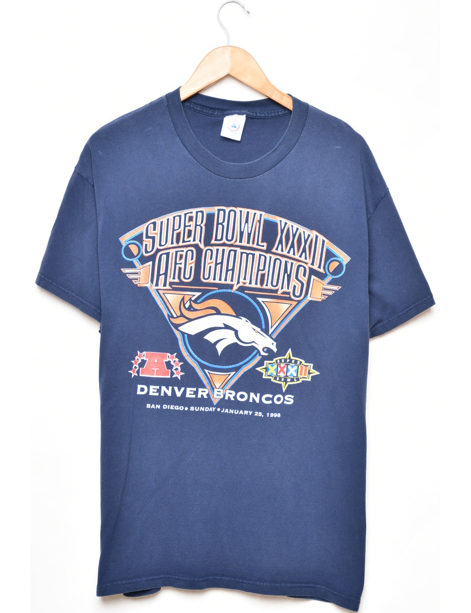 Unisex Denver Broncos Printed T-shirt Blue, L