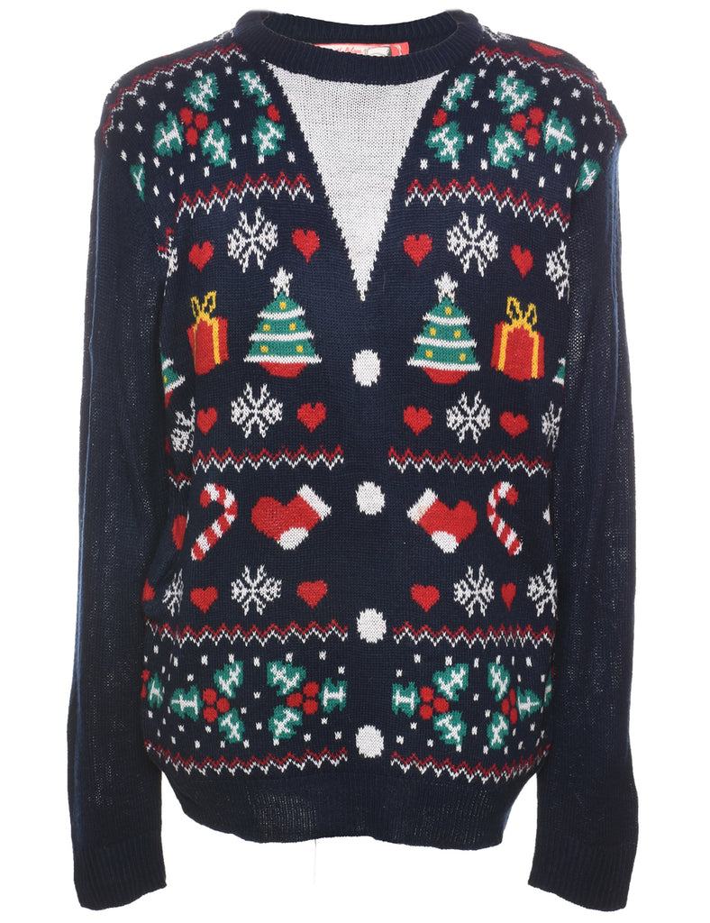 Navy Christmas Jumper - L