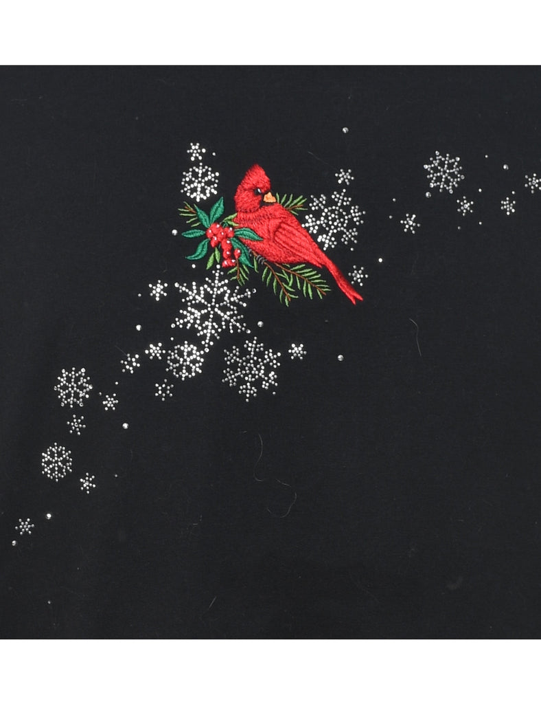 Bird Design Black & Red Christmas Sweatshirt - L