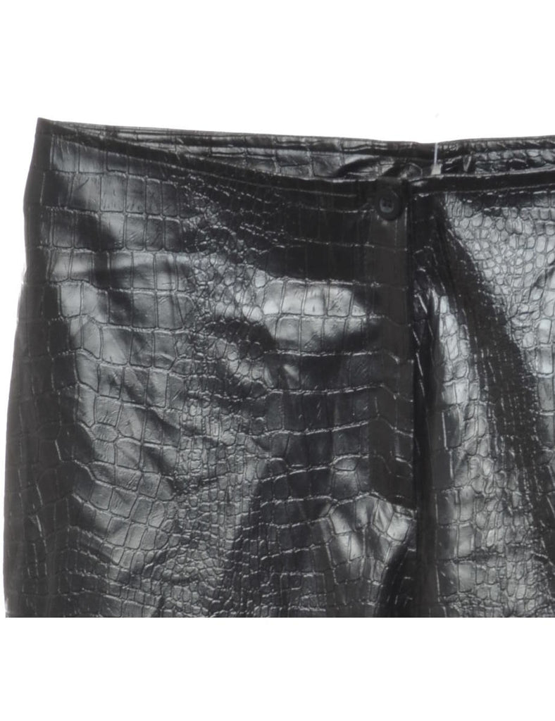 Black Faux Leather Snakeskin Trousers - W30 L32