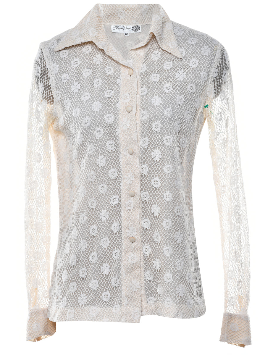 Women's Crochet Evening Shirt Neutral, M | Beyond Retro