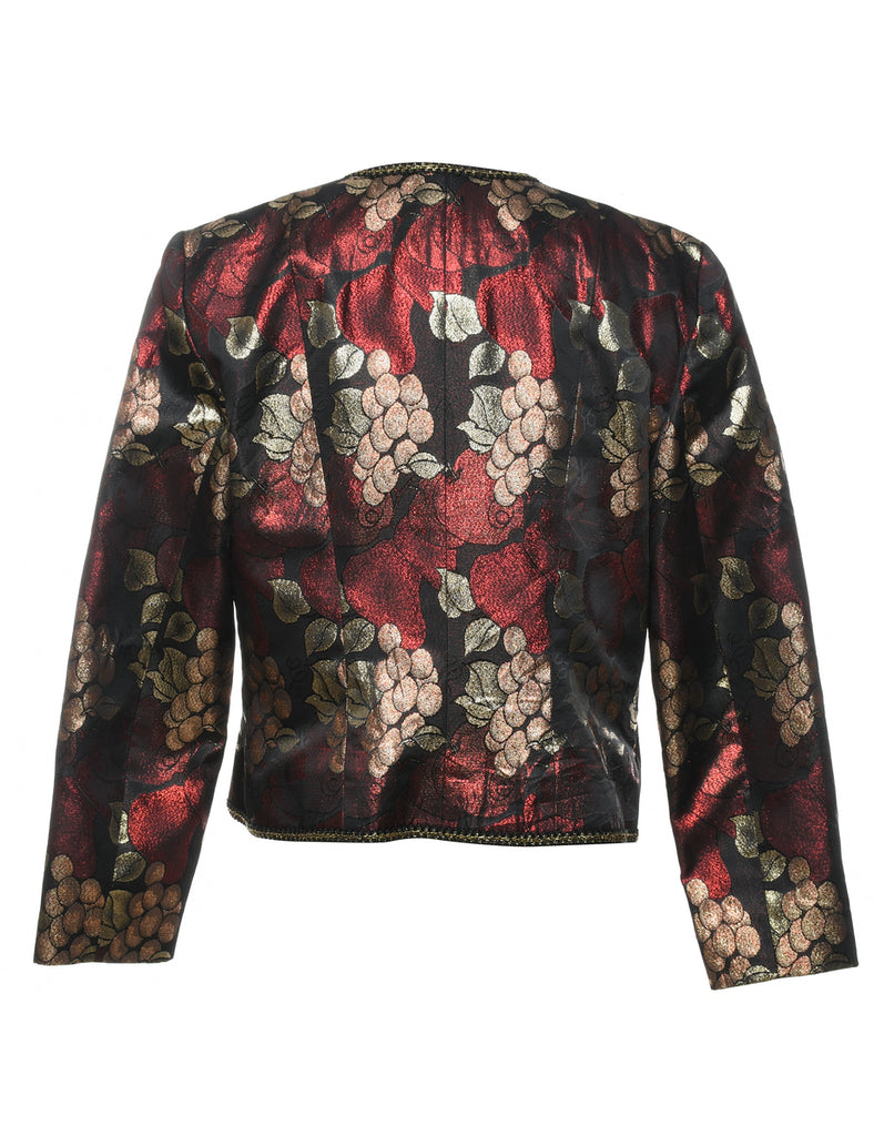 Floral Pattern Maroon & Silver Metallic Evening Jacket - M