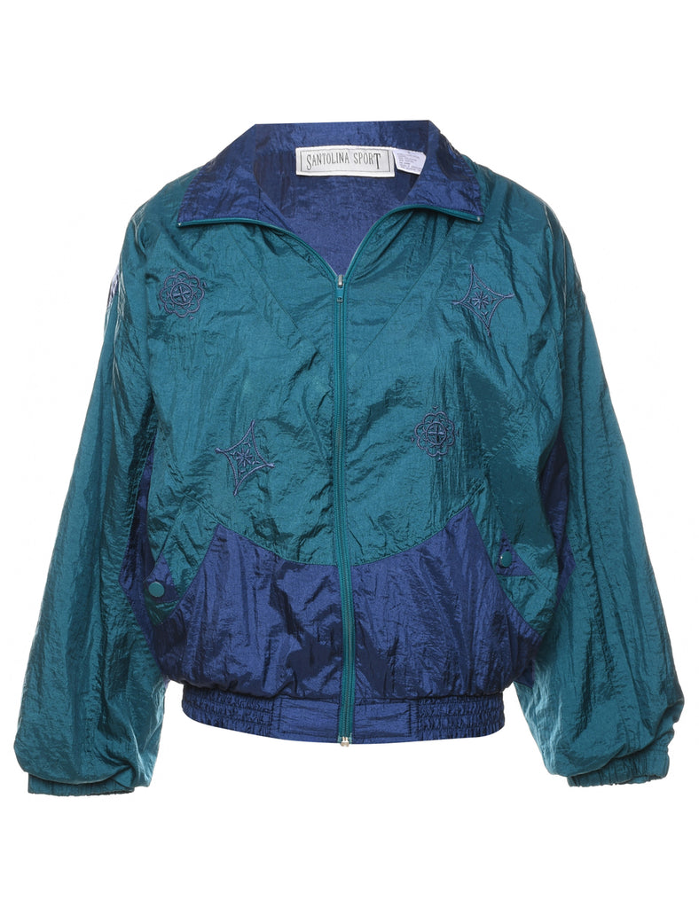 Navy & Dark Green Contrast Nylon Jacket - S