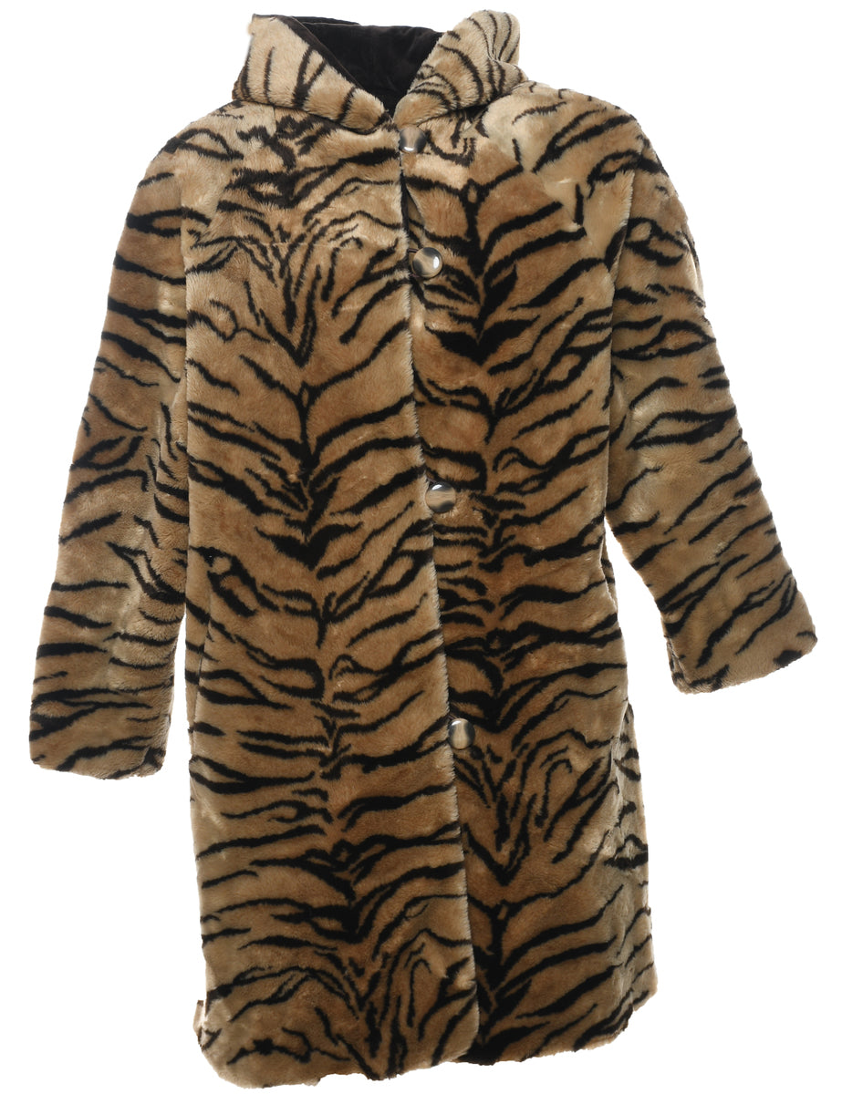 Faux fur tiger top coat