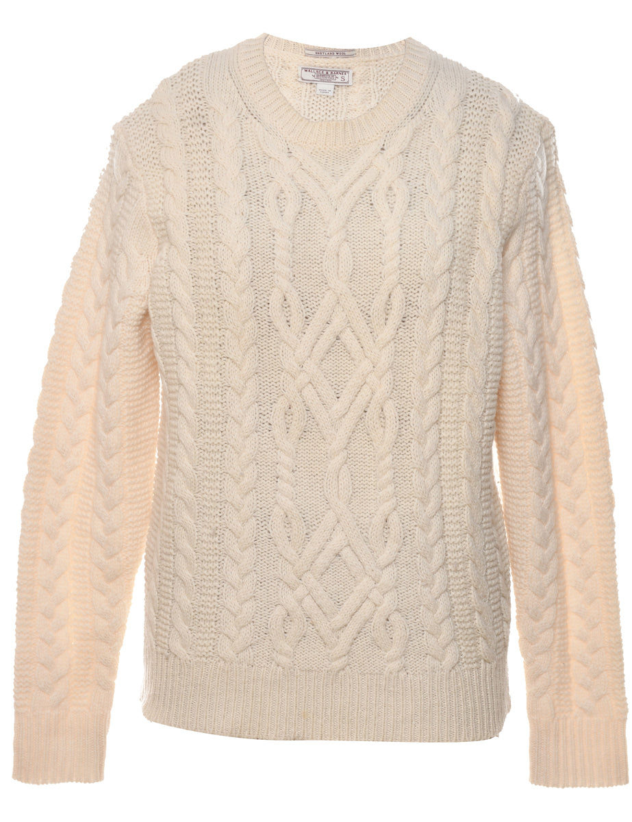 Women's Wool Cable Knit Jumper White, S | Beyond Retro - E00945717