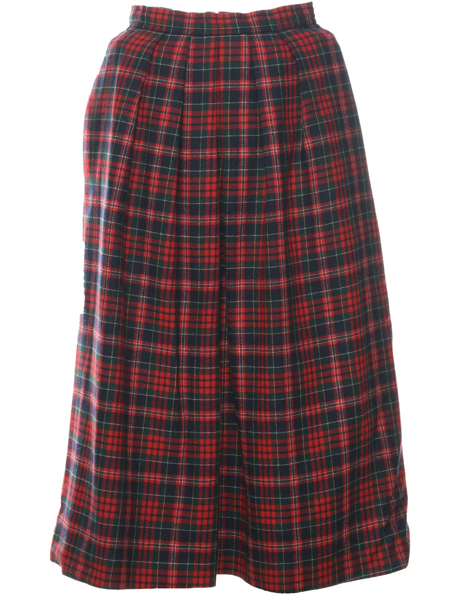 Vintage 70s Long Red Tartan Wool Skirt